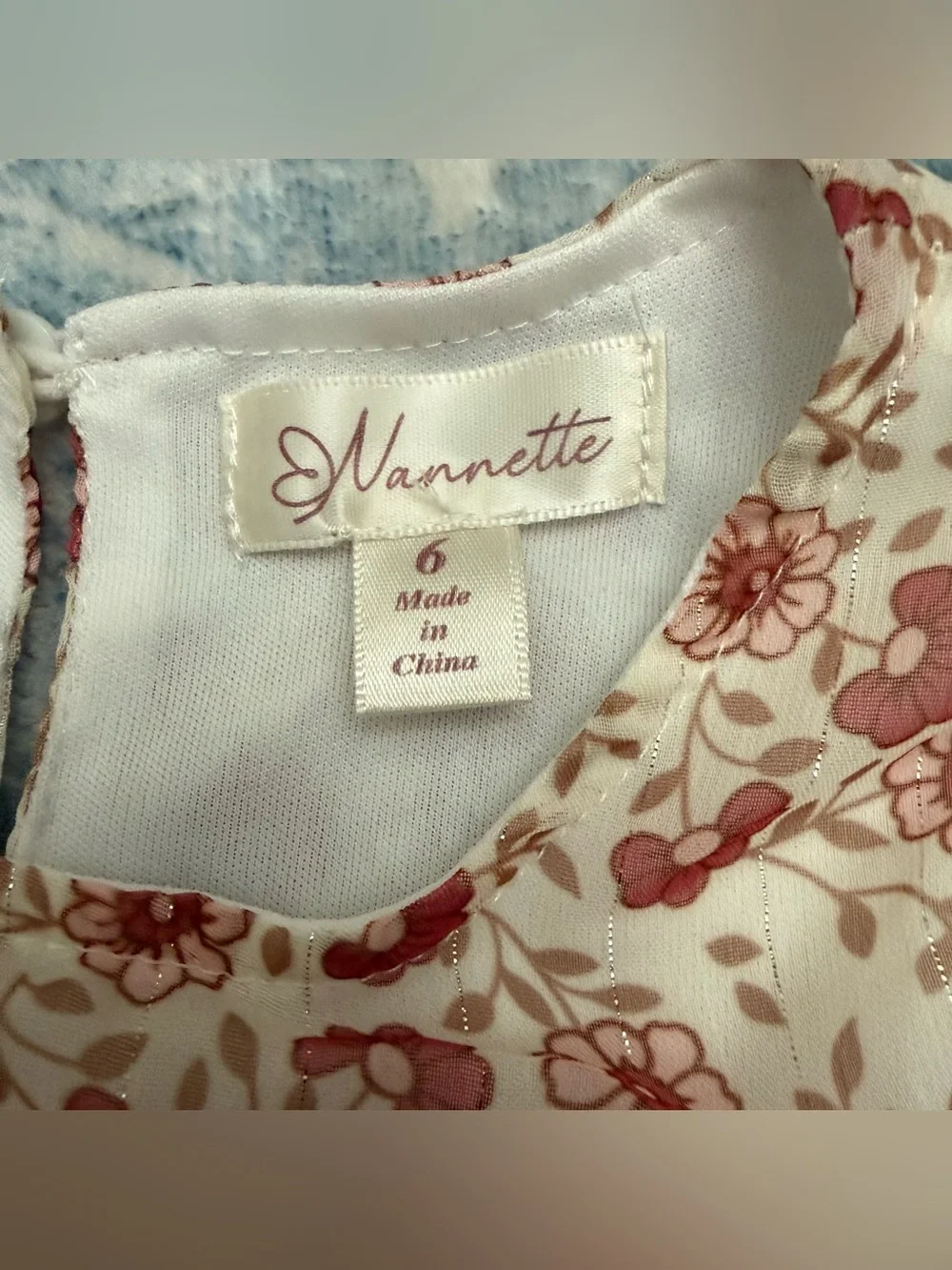 Nannette Girls Floral Long-Sleeve Dress - Cream with Red Print size 6